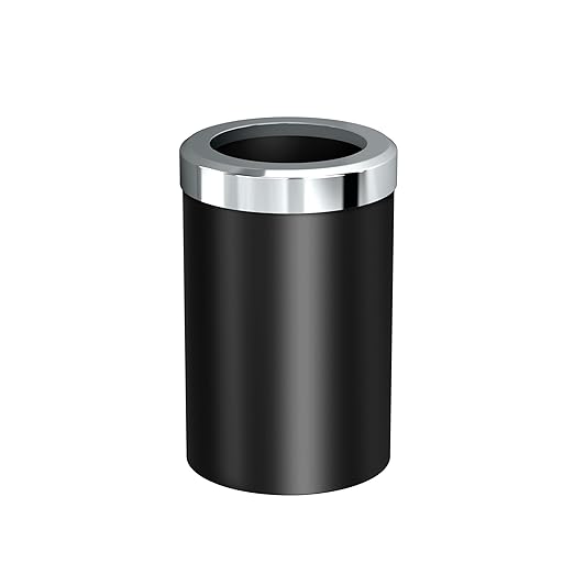 Gatco Small Bathroom Trash Can with Lid, Round 3 Gallon Stainless Steel Wastebasket, Under Sink, Matte Black and Chrome, for Bathroom, Bedroom, Office (1912C)