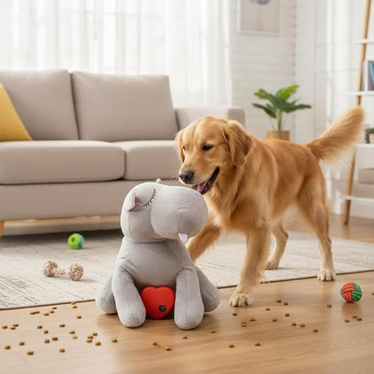 3T GROUP Heartbeat Puppy Toys for Dog Heartbeat Stuffed Animal Hippo Toy for Puppies Essentials Anxiety Relief Comfort Plush Pillow Calming Puppy Toys(Gray)