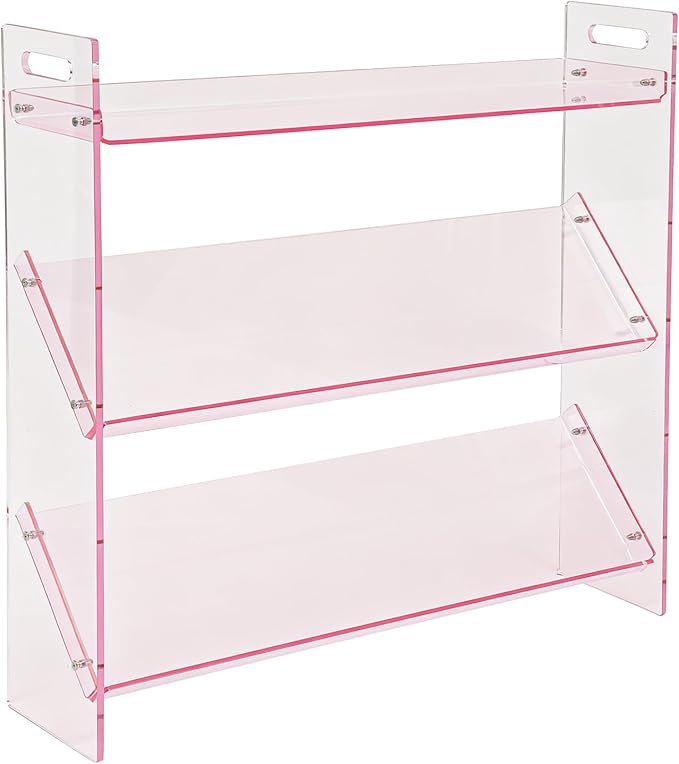 3-Tier Acrylic Shoe Rack, Shoe Organizer for Entryway Closet, Sturdy Display Shelf for Sneakers Boots, Space-Saving Storage Solution, 27.6" x 6.7" x 27.2" (Pink)