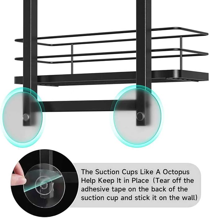 Shower Caddy Hanging for Handheld Showerheads Adjustable Height Extra Long Bathroom Storage Organizer Hanger Rack Rustproof Hose Shower Organizer 4 Levels Height Shower Rack（black
