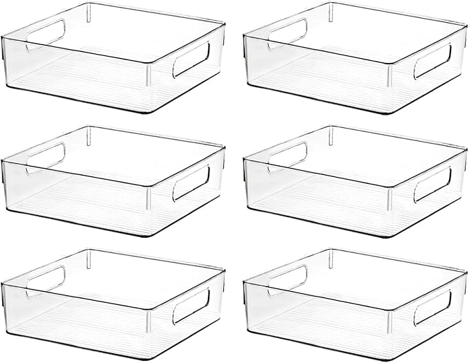 Clear plastic storage bins stackable organizer for pantry and kitchen
