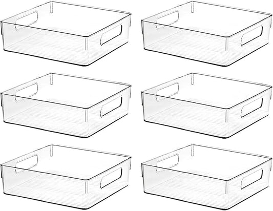 Clear plastic storage bins stackable organizer for pantry and kitchen
