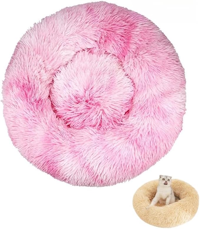 Anxiety Relief Dog Bed - Mr Fluffy Friend Anti-Anxiety Original Calming Plush Pet Bed for Chewing, Crate Training & Thunderstorm Stress (B-Pink,L-70CM)