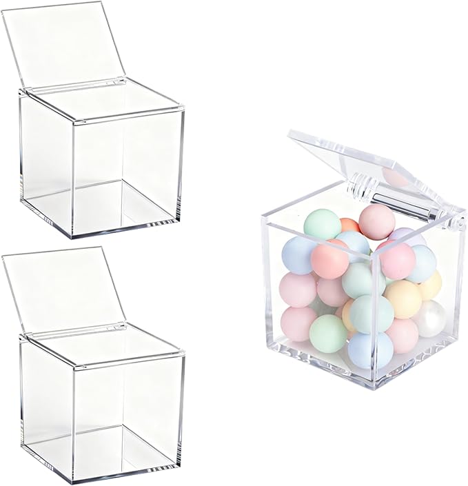 KissYou Acrylic Box 2 Packs Plastic Display Box with Lid Small Multipurpose Storage Box for Keepsakes, Jewelry,Candy Acrylic Square Cube