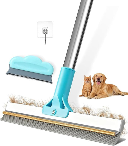 Carpet Rake for Pet Hair Removal Tool, Upgraded Reusable Carpet Scraper Broom with 54” Adjustable Long Handle, Premium Sturdy Cat & Dog Hair Remover Carpet Brush for Rugs, Mats, Couch