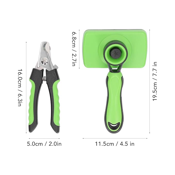 Pet Grooming Brush and Nail Clippers Kit, Stainless Steel, Self Cleaning Set for Dogs and Cats - Easy Use, Ergonomic Design, Massaging for Shedding Control