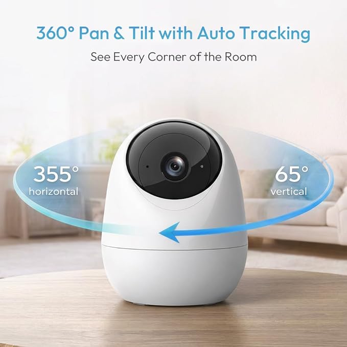 Rraycom 2Pack 2K Security Camera Indoor 5G/2.4 GHz Wi-Fi, Baby Monitor Pet/Dog Camera 360-Degree for Home Security, Smart Motion Tracking, 24/7 Live View, Night Vision, Compatible with Alexa