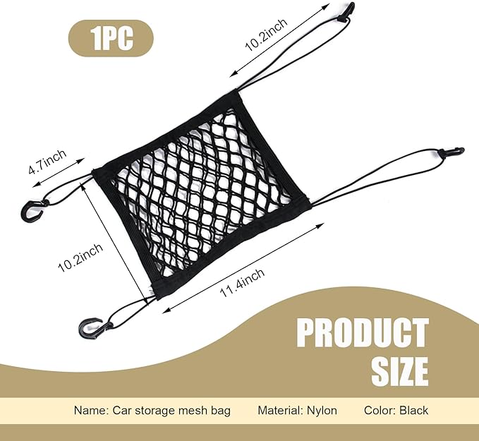 MLY Car Net Barrier with 10.2In Wire, Double Layer 11.4In x 10.2In Car Net Barrier, Between Front Seats and Rear Seats Kid Dog Pet Net Barrier Car Net, Universal for Trucks SUVs Cars (Black)