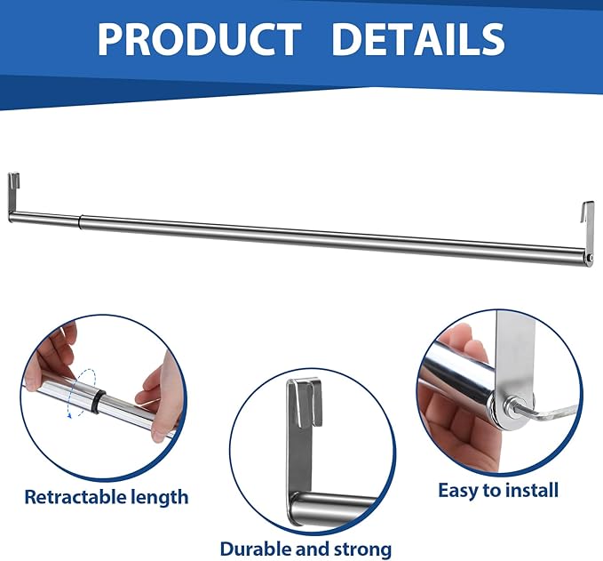 Expandable Closet Rod for Wire Shelf Hanging Clothes Adjustable Heavy Duty Closet Hanging Rod Extender Heavy Duty Hanger Bar Metal Poles for Wardrobes Hanger, 1 Pack(36-60 Inch,Silver)