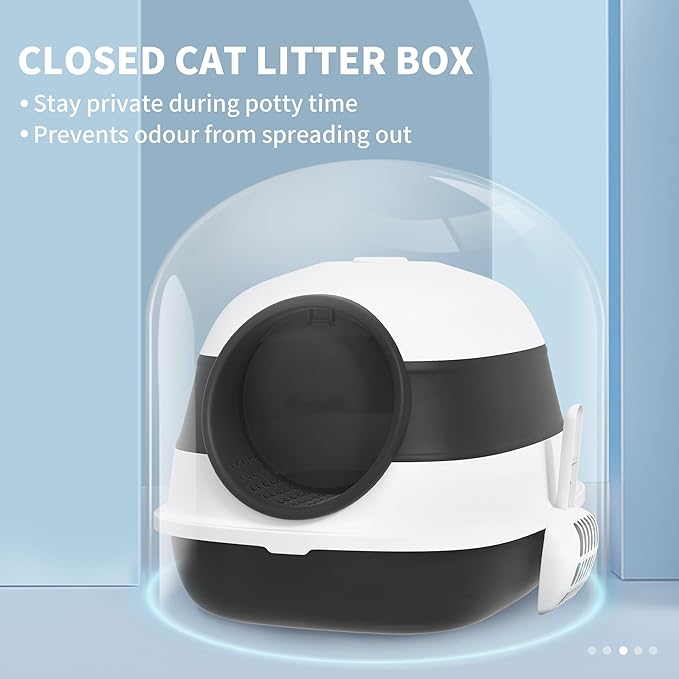 PawHut Cat Litter Box - Covered, High Sides, Air Freshener, Two-Way Entrance, Foldable, Easy Clean, White & Black
