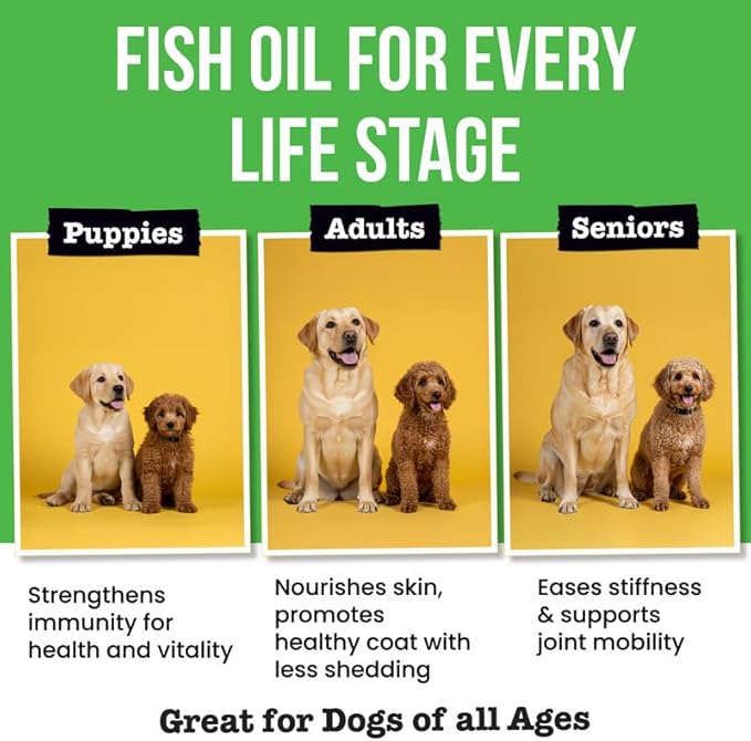 Fish Oil for Dogs & Cats - Natural Omega-3 - Skin & Coat Support - Liquid Food Supplement for Pets - Natural EPA + DHA Fatty Acids for Joint Function, Immune & Heart Health - 8 (fl oz)