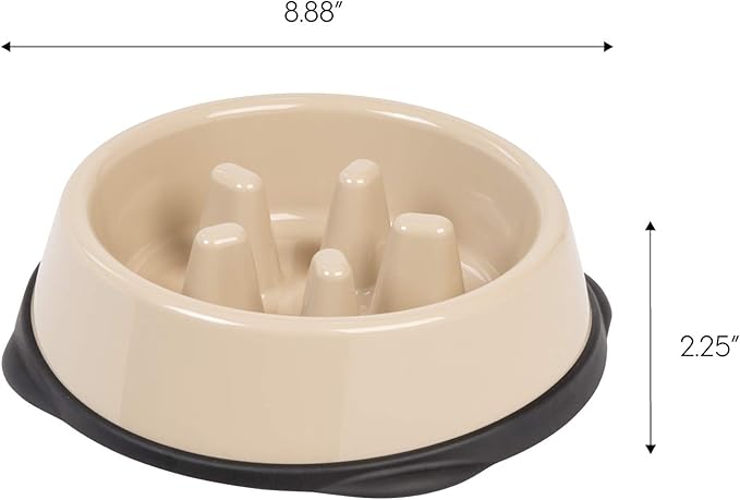 IRIS USA 2-Cup Slow Feeder Bowl, Anti-Choking & Anti-Slip Puzzle Dish for Healthy Digestion, Long Snout Dogs & Cats, BPA & PVC-Free, Beige/Black