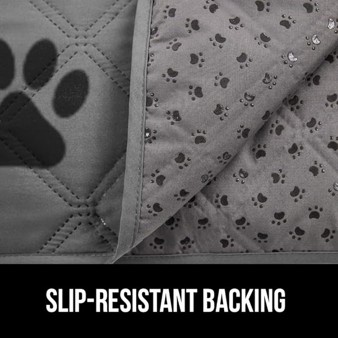 GORILLA GRIP Waterproof Dog Blanket, 68x82 Couch Cover for Dogs Washable, Protects Sofa, Furniture, Crate, Car, RV Essentials Pet Supplies, Tear and Slip Resistant Leakproof Cushion Cover, Gray Paw