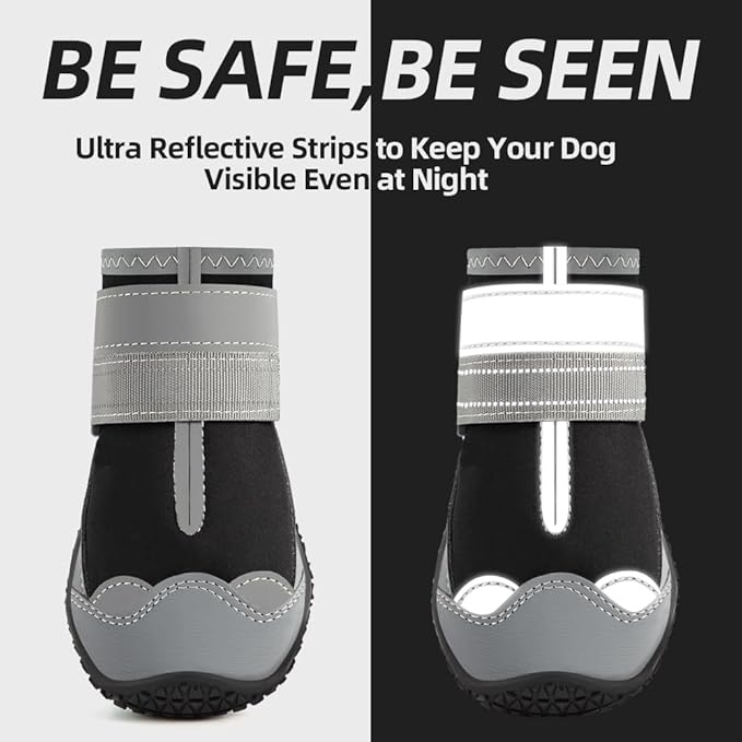 Dog Shoes for Large Dogs, Medium Dog Boots & Paw Protectors for Hardwood Floors, Outdoor Dog Booties for Hot Pavement Winter Snow Hiking, Waterproof Dog Shoes with Reflective Strips Size 4