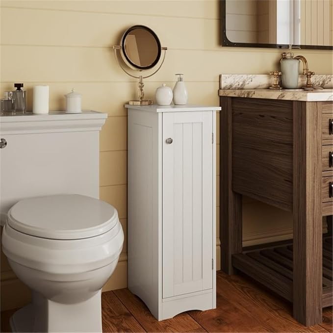 RiverRidge Ashland Slim Linen Cabinet - White - Narrow Cabinet for Bathroom Slim Storage with 2 Adjustable Shelves for Small Spaces