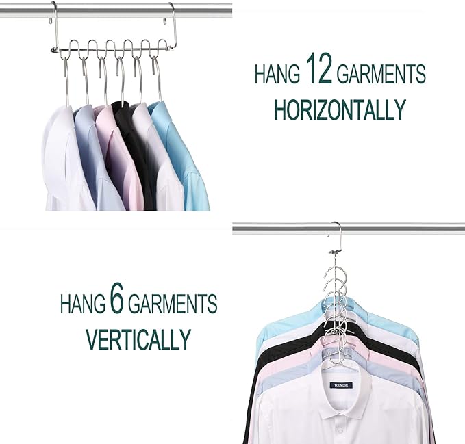GEFTOL Metal Space Saving Hangers 12 Slots New Version Hanger Magic Cascading Hanger Closet Wardrobe Clothes Organizer(4 Pack)