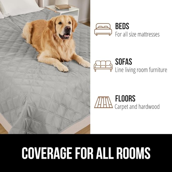 GORILLA GRIP Waterproof Dog Blanket, 68x82 Couch Cover for Dogs Washable, Protects Sofa, Furniture, Crate, Car, RV Essentials Pet Supplies, Tear and Slip Resistant Leakproof Cushion Cover, Light Gray