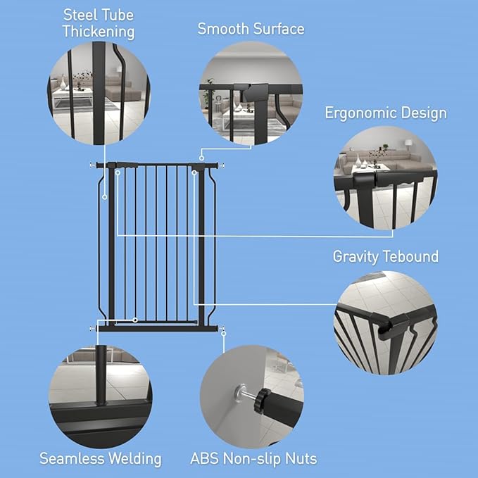 WAOWAO Extra Tall 40.55" Baby Gate 73.62-80.70" Wide Pressure Mounted Walk Through Swing Auto Close Safety Black Metal Toddler Child Dog Pet for Indoor Stairs,Doorways,Kitche