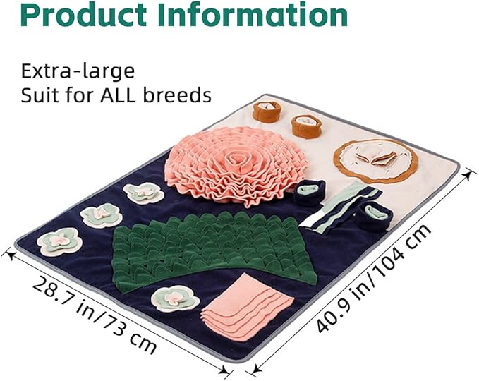 MANON ROSA Dog Snuffle Mat for Small Medium Large Breeds – Interactive Enrichment Puzzle Toy for Cats & Dogs, Slow Feeding & Scent Training Mat, Relieves Stress, Brain Stimulation, Reduces Boredom
