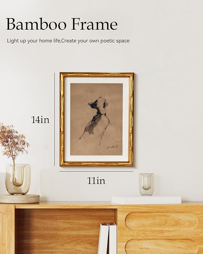HUARCEY Dog Silhouette Mid Century Modern Abstract Wall Art 11x14 Inch, Gold Framed Minimalist Animal Figure Sketch Canvas Artwork, Classic Elegant Line Art Living Room Bedroom Home Decor