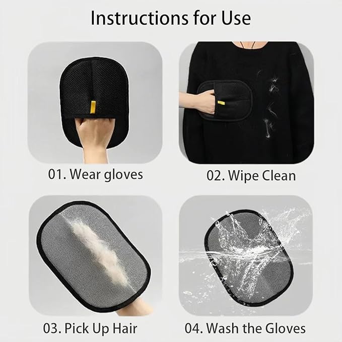 New Pet Hair Remover Glove for Dogs & Cats - Reusable Electrostatic Pet Hair Lint Brush Tool for Couch, Carpet, Car Seat - Gentle Deshedding & Efficient Cleaning (2 Pack Classic)