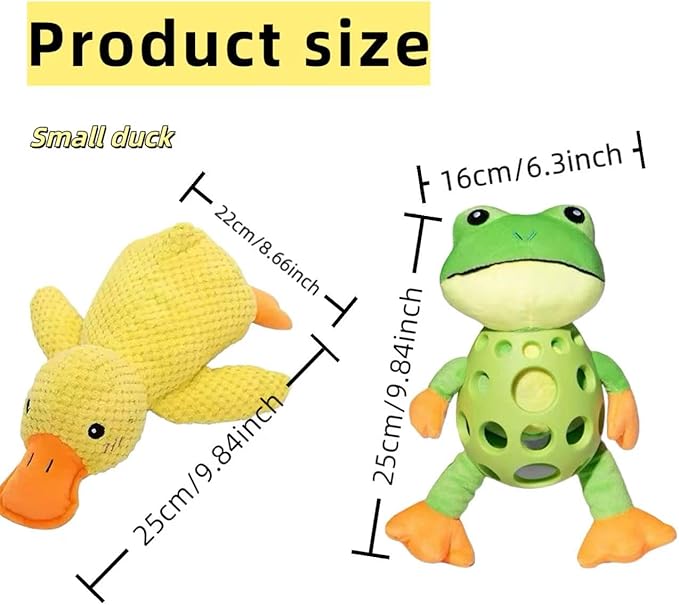 2025 Mellow Dog Calming Duck with Frog Toy,Bite Resistant Tooth Grinding Rubber Plush Toys,Durable Puppy Teething Toy with Soft Squeaker,Interactive Chew Toy for Dogs Chew and Play (Small Duck Frog)