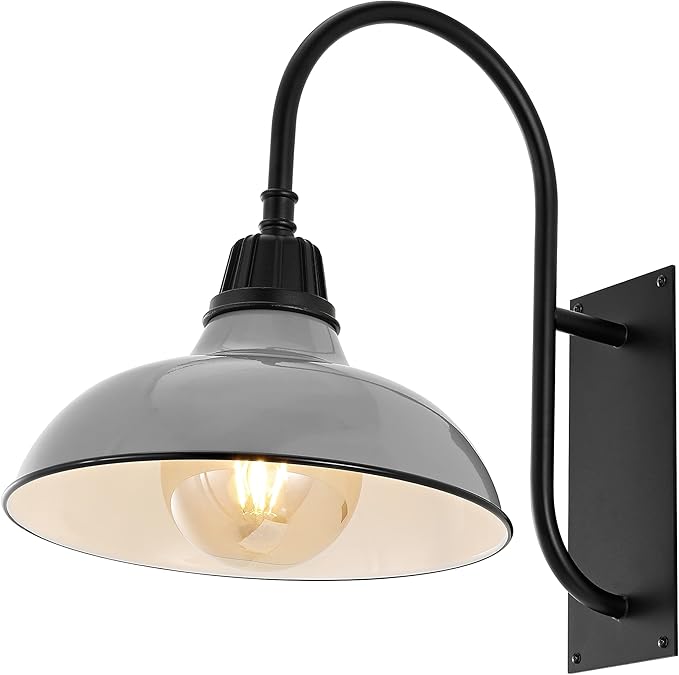 JONATHAN Y JYL7614D Stanley 12.25" 1-Light Farmhouse Industrial Indoor/Outdoor Iron LED Gooseneck Arm Outdoor Sconce Metal Bowl Shade Vintage Cottage Rustic Porch Patio Yard Barn, Gray