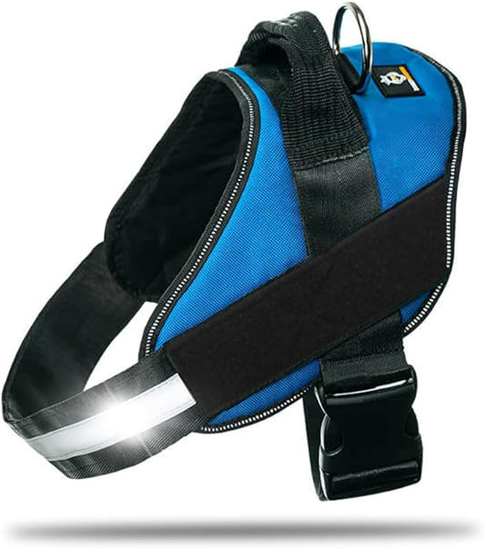 Non Pull Dog Harness with Patch Panels and Handle, Adjustable, Reflective, No Choke, Heavy Duty Easy On Service Dog Vest Harnesses for Medium Large Small Sized Dogs - Blue, L