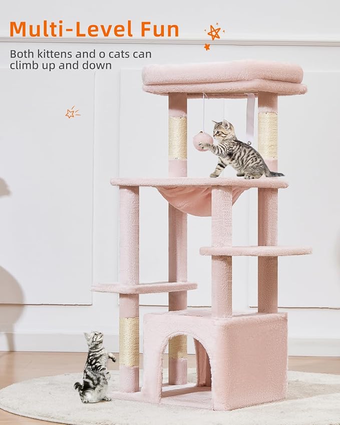 Taoqimiao Cat Tree,39.4-Inch Cat Tower for Indoor Cats,Suitable for Kittens with Luxurious cat condo with Soft Hammock and Luxurious Perch MS027P Jelly Pink