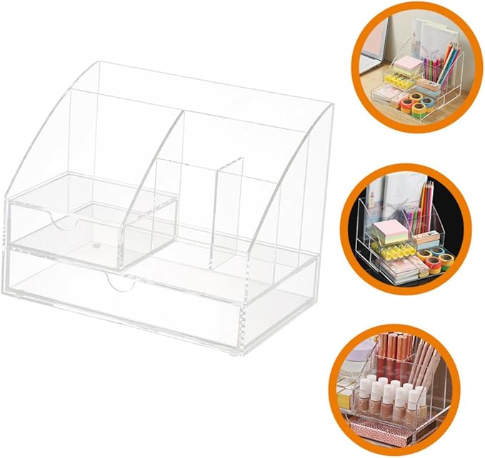 Garneck Acrylic Desk Organizer Drawer Multi-compartment Makeup and Office Supplies Storage Box Design for Use for Lipsticks Pens and Accessories