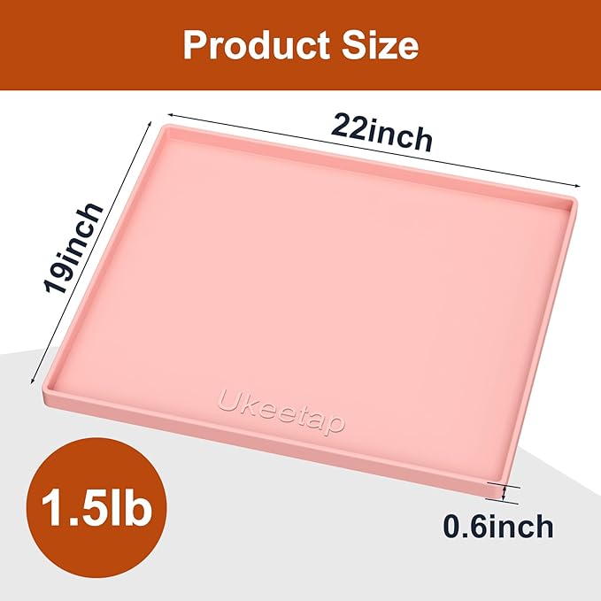 Extra Thick Silicone Mat Waterproof with Raised Edge 22" x 19", Under Sink Mat for Kitchen & Bathroom, Kitchen Cabinet Liner, Multi-Purpose for Storage & Protection, Pink