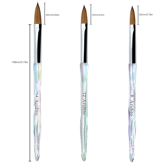 3pcs Acrylic Nail Brush Set | Irregular Transparent Professional-Grade Brushes For Powder, Extensions & Nail Art | Salon & Home Use For Beginner And Professional(size 8/12/14)