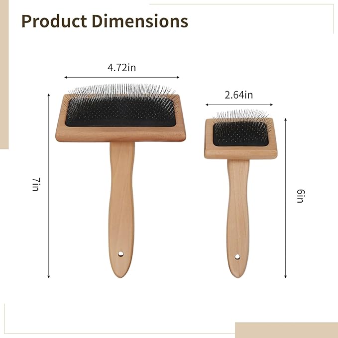 4 Pcs Pet Grooming Comb Set, Wooden Handle and Metal Bristles, Small and Large for Dogs and Cats, Hanging Loop for Storage, Effective Shedding Control