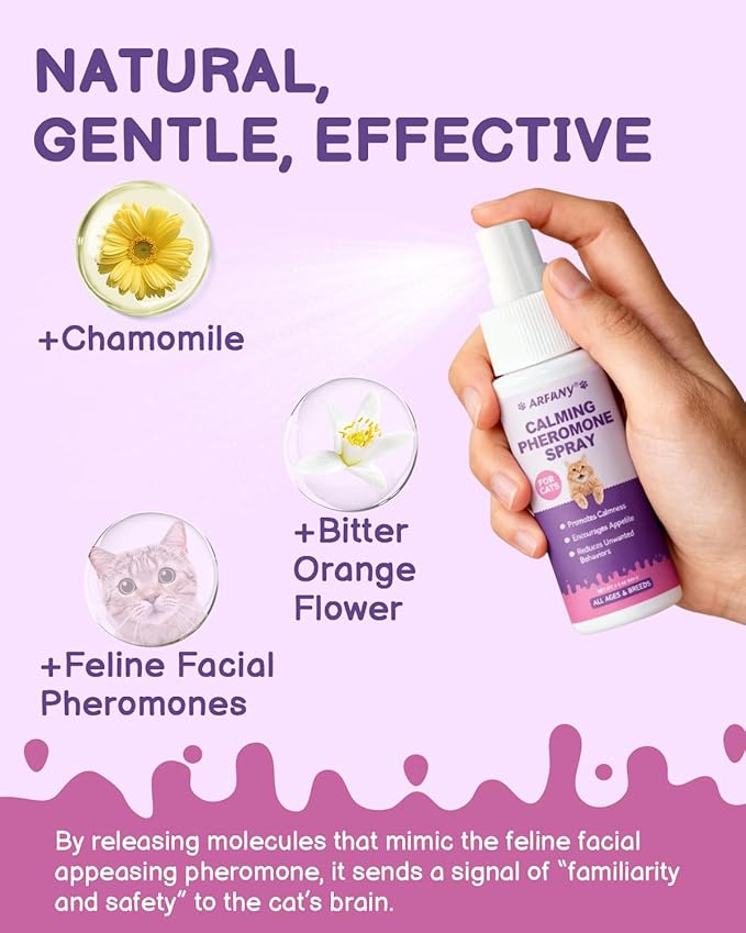 Cat Calming Pheromone Spray - Cat Calming Spray - Reduce Scratching, Fighting, Peeing, Marking - Cat Anxiety & Stress Relief - for Home, Travel, Vet Visits - with Cat Pheromone & Natural Ingredients