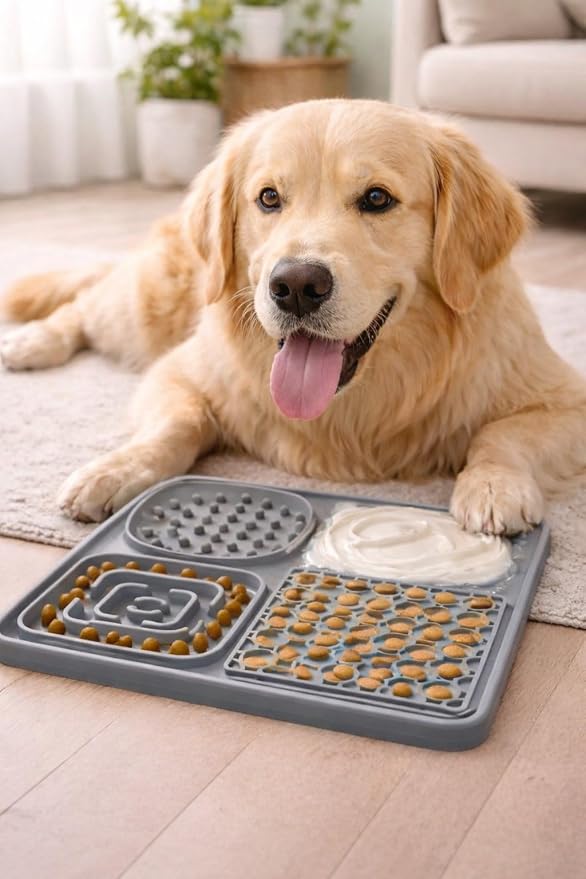 Hearth & Paw Silicone Lick Mat for Dogs – Slow Feeder & Enrichment Mat, Food-Grade 100% BPA-Free Silicone, Mental Stimulation,Better Digestions, Anxiety Relief, Multiple Colors Available (Gray)
