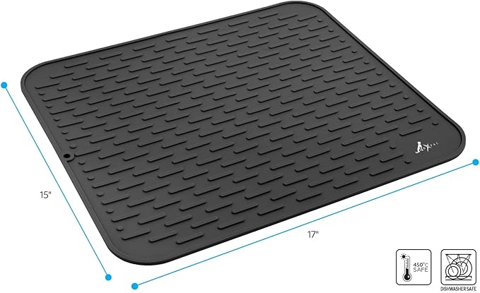 LuxPal Large 17X15 Premium Grade Silicone Dog & Cat Indoor or Outdoor Food Mat for Pets and Animals None Slip Food Tray Placemat for All Floors, Washable, Food Grade, (Black)