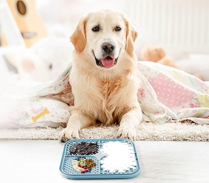 Licking Mat for Dogs & Cats with Suction Cups, 1 Pack Square Dog Slow Feeder Lick Pat for Anxiety Relief & Boredom, Dog Toys to Keep Them Busy, Pets Bathing Training Grooming Mat