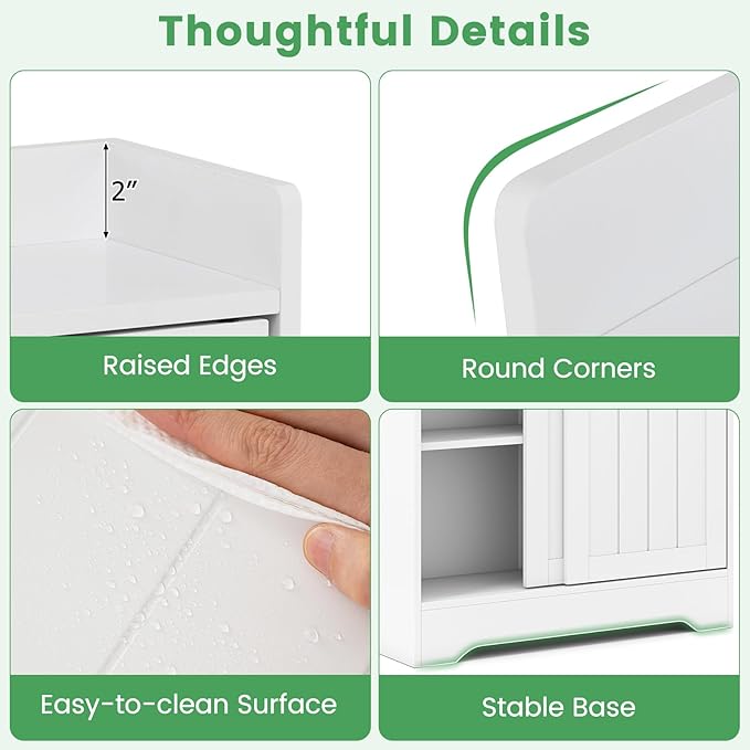 Giantex Bathroom Storage Cabinet, Slim Floor Cabinet w/2 Sliding Doors & Adjustable Shelves, Next to Toilet Storage Organizer w/Toilet Paper Holders & Brush Compartment for Small Space (White)