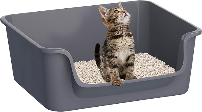 Open-Top Large High Sides Cat Litter Box with Low Entrance, Suitable for Small and Elderly Cats, Anti-Splash, 19.8” x15.6”x7.3” for Indoor Use (Grey（Moon Gray）)