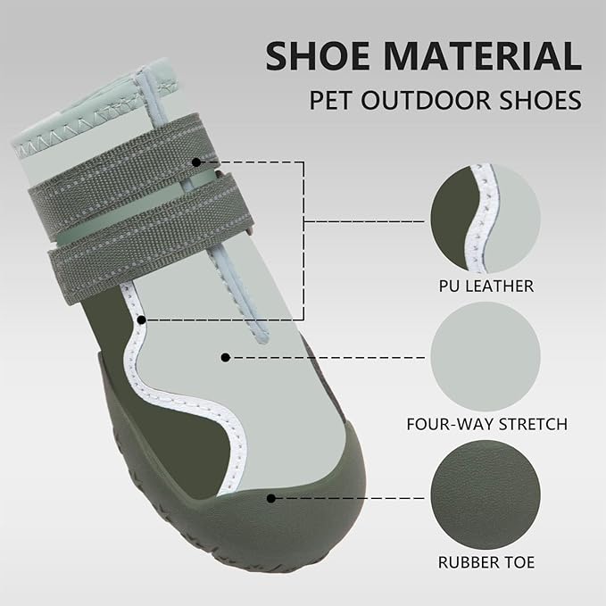 Dog Shoes Small Medium Large Size Dogs, Puppy Booties Paw Protector for Hot Pavement, Non-Slip Waterproof Rubber Reflective Strapped Boots (Green, Size 1#: (2.3 * 1.8) (L*W) for 11-23lbs)