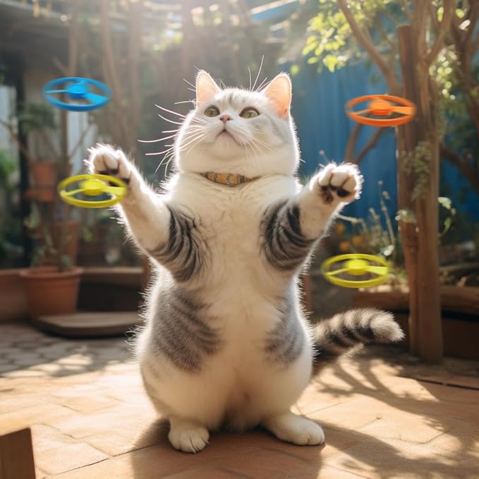 22PCS Cat Fetch Toys, Interactive Flying Cat Toy with Flying Propellers, Cat Kitten Tracks Toy for Training Hunting Chasing