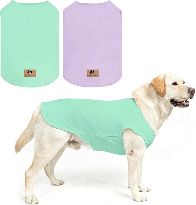 KOOLTAIL Dog Clothes for Large Dogs Boy Girl, 2 Pack Cotton Comfortable Dog T Shirts Coats for Outdoor, UV & Insect Protection Anti-Hair Loss & Lightweight Pet Vest Tank Tops Apparel, Green&Purple, L
