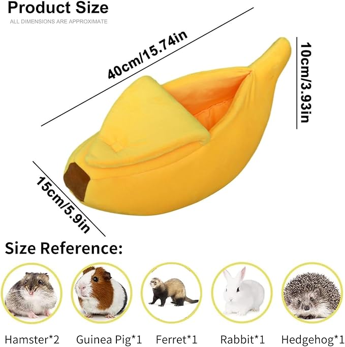Small Animal Bed Warm Cozy Banana Cave Hideout Sleep Nest House Habitat for Hedgehog Hamster Rat Chinchilla Guinea Pig Ferret Chinchilla Cage Accessories Pet Supplies (Small, Yellow)