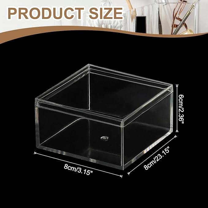 Acrylic Box with Lid, 3.15 x 3.15 x 2.36 in Acrylic Display Case Plastic Square Cube Container Storage Holder Stackable Bins for Cosmetic Collectible Candy Jewelry(2 Pack, Clear)