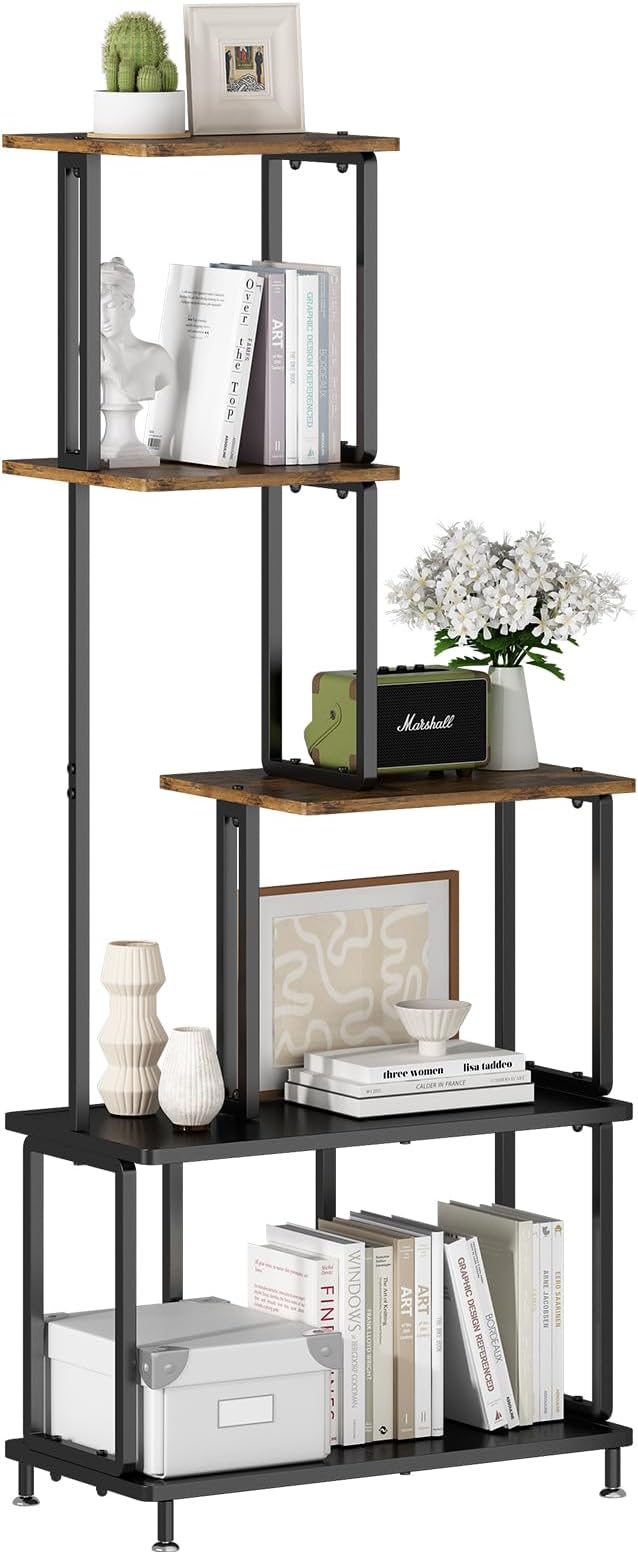 GILLAS 5 Tier Corner Shelf Stand, Freestanding Corner Shelf Corner Bookshelf, Corner Table with Shelf, Tall Storage Organizer Rack for Living Room, Bedroom, Office. Small Space