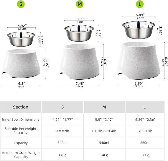 Elevated Dog Bowls with Stainless Steel Bowl, Prevention of Vertebrae Disease Dog Food Bowl, Non-Slip and High Capacity Pet Bowls Crackle Design L/3 Cup