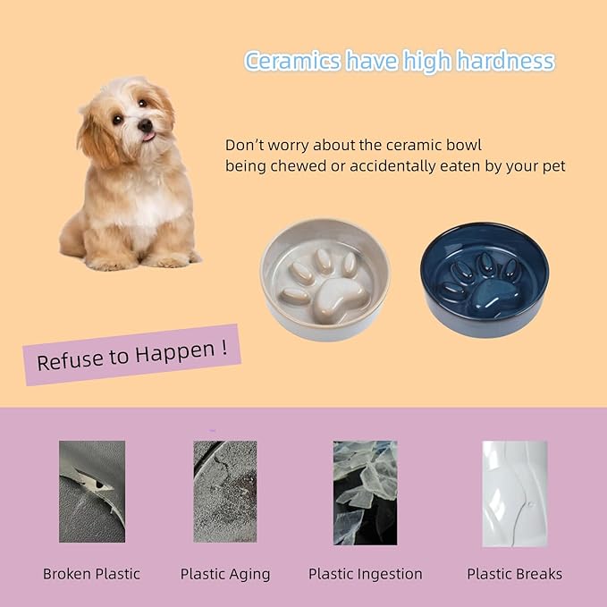 Slow Feeder Dog Bowls，Ceramic Bowl for Cats and Dogs，Dog Bowls，with Non-Slip Silicone Mat，Pet Bowl for Small Dogs and Cats，Slow Down Eating，6.2 inches Grey pet Bowl