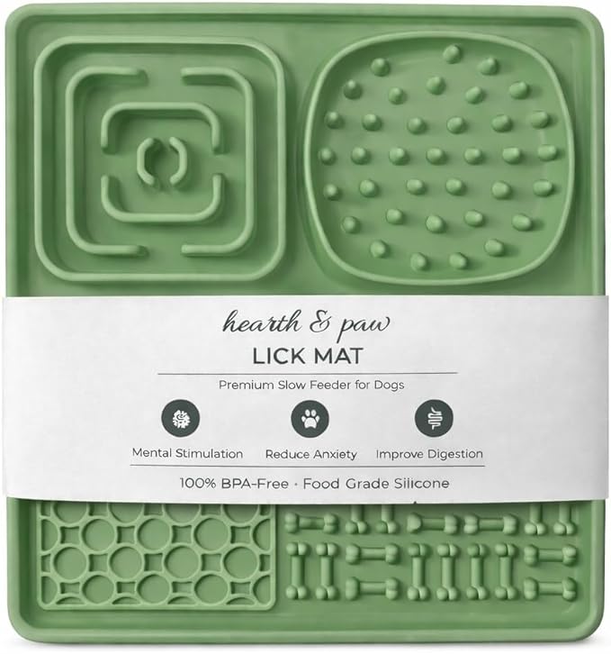 Hearth & Paw Silicone Lick Mat for Dogs – Slow Feeder & Enrichment Mat, Food-Grade 100% BPA-Free Silicone, Mental Stimulation,Better Digestions, Anxiety Relief, Multiple Colors Available (Sage Green)