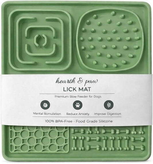 Hearth & Paw Silicone Lick Mat for Dogs – Slow Feeder & Enrichment Mat, Food-Grade 100% BPA-Free Silicone, Mental Stimulation,Better Digestions, Anxiety Relief, Multiple Colors Available (Sage Green)