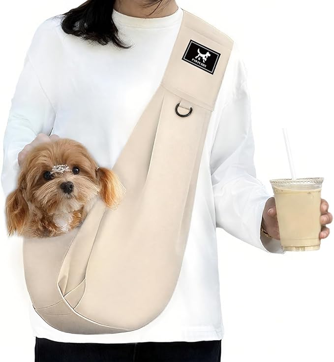Dog & Cat Carrier Sling, Adjustable Soft Padded Shoulder Puppy Carrier, Hands-Free Dog Carrier Bag with Double Safety Buckles Premium Material for Outdoor Travel (Apricot, M)